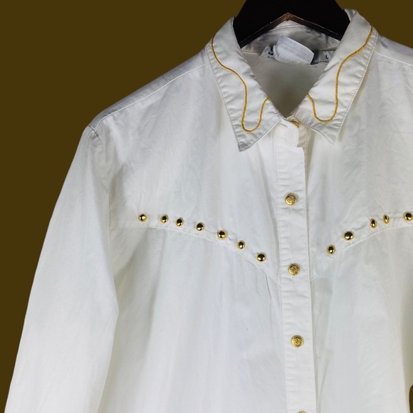 Vtg Panhandle Slim Womens Large Shirt Button Down Blouse Western Studded White - Picture 1 of 3